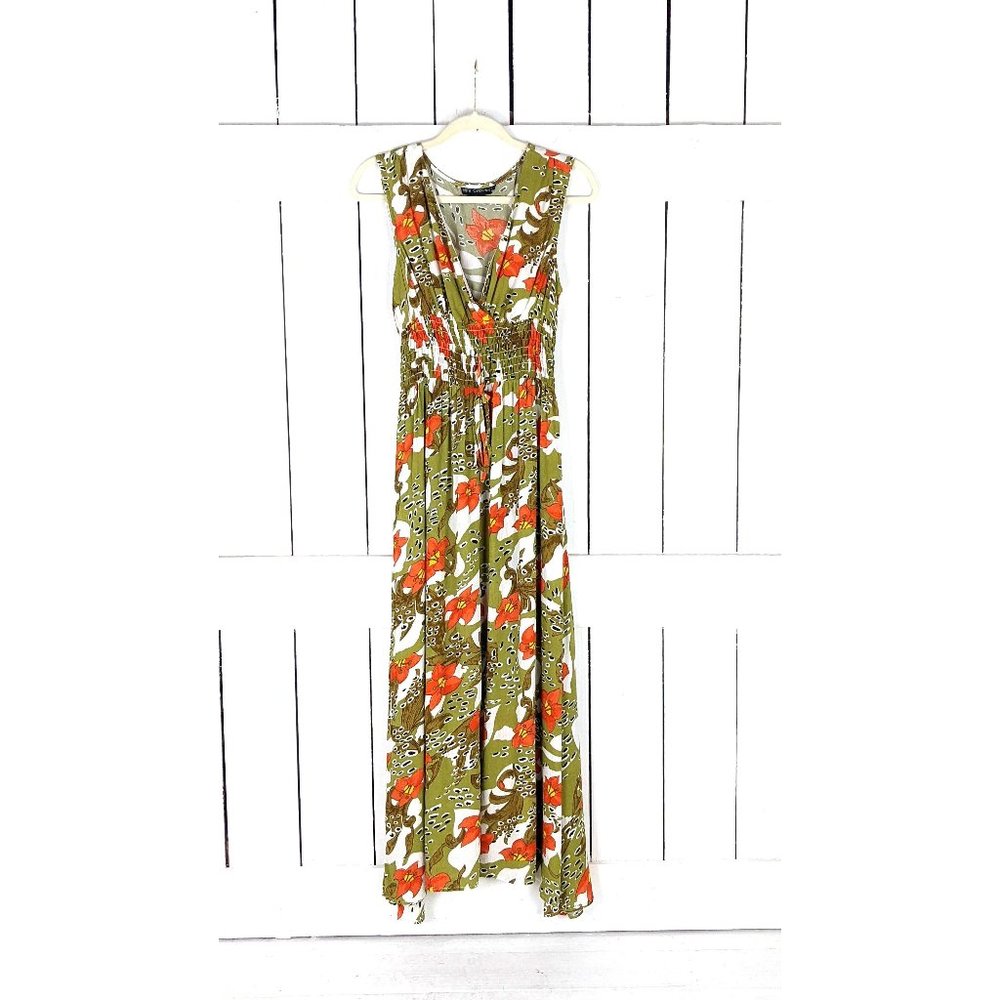 90s vintage tropical floral animal print sleeveless long maxi dress